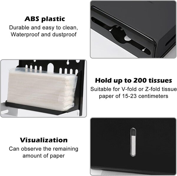 Automatický dávkovač papírových ručníků na 200 kusů, Z-složení, materiál ABS, černý, určený do koupelen