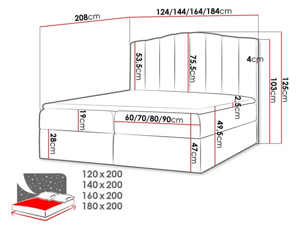 Boxspringová manželská postel 180x200 REYA - bílá ekokůže + topper ZDARMA