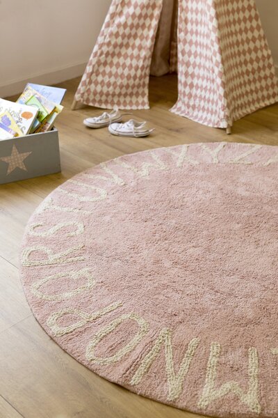 Lorena Canals, Přírodní koberec, ručně tkaný Round ABC Vintage Nude-Natural, 150x150 (průměr) kruh, růžová, dětský pokoj