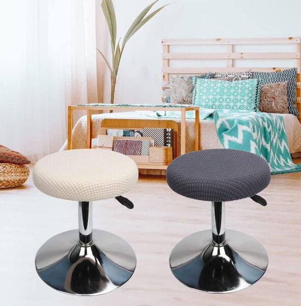 Sada dvou potahů na kulaté barové židle, omyvatelné, rozměry 30-40 cm, materiál: polyester a Elastan, barva: šedá, vhodné do kuchyně