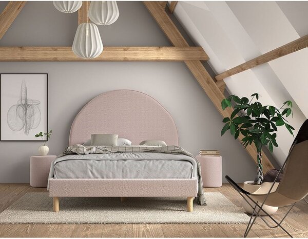Růžová čalouněná jednolůžková postel s roštem 140x200 cm MOON – Vipack