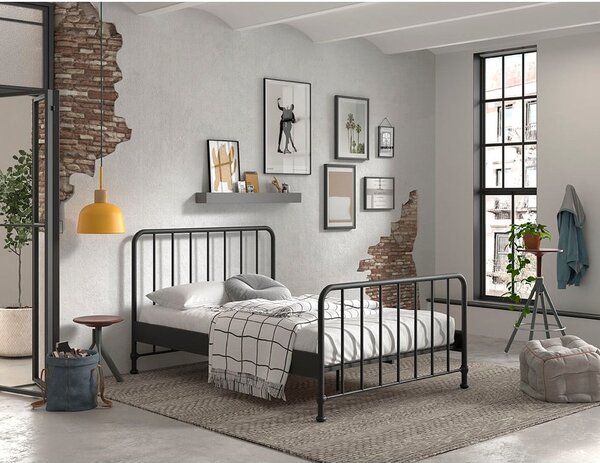 Černá kovová jednolůžková postel s roštem 140x200 cm BRONXX – Vipack