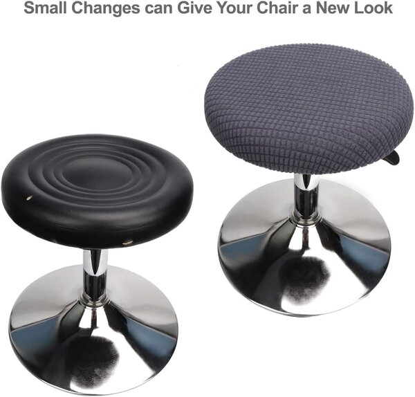 Sada dvou potahů na kulaté barové židle, omyvatelné, rozměry 30-40 cm, materiál: polyester a Elastan, barva: šedá, vhodné do kuchyně