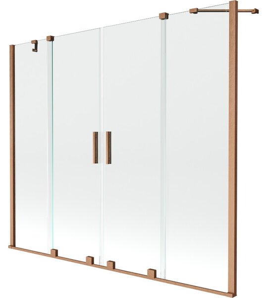 Mexen Velar Duo vanová zástěna 2-křídlová posuvná 200 x 150 cm, transparentní, kartáčovaná měď - 896-200-000-02-65