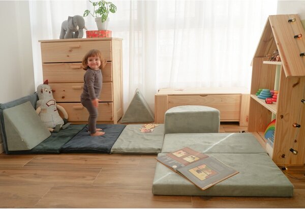 Světle modré manšestrové pěnové hřiště Bloque Montessori – Little Nice Things