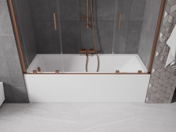 Mexen Velar Duo vanová zástěna 2-křídlová posuvná 200 x 150 cm, transparentní, kartáčovaná měď - 896-200-000-02-65