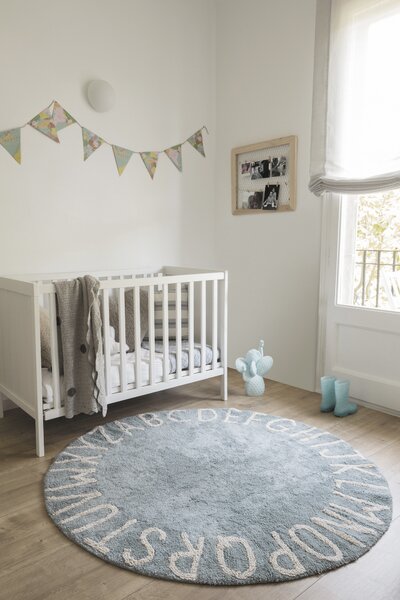 Lorena Canals, Přírodní koberec, ručně tkaný Round ABC Vintage Blue-Natural, 150x150 (průměr) kruh, modrá, dětský pokoj