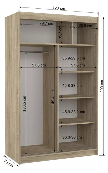 Šatní skříň se zrcadlem 120 cm FABRA - kašmírová