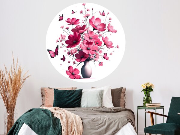 Růžové květiny ve váze textilní přelepitelná samolepka na zeď arch 45 x 45 cm