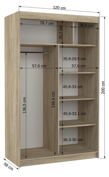 Zrcadlová skříň 120 cm EABTIS - dub sonoma / bílá