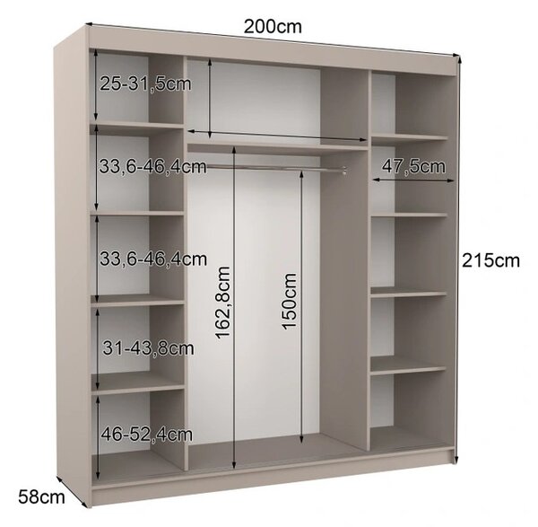 Šatní skříň s posuvnými dveřmi 200 cm HARLIA - kašmírová