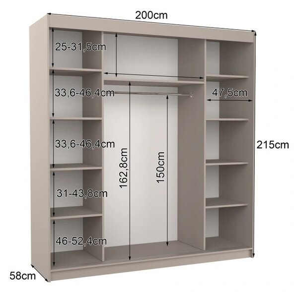 Skříň se zrcadlem 200 cm HAVELA - kašmírová