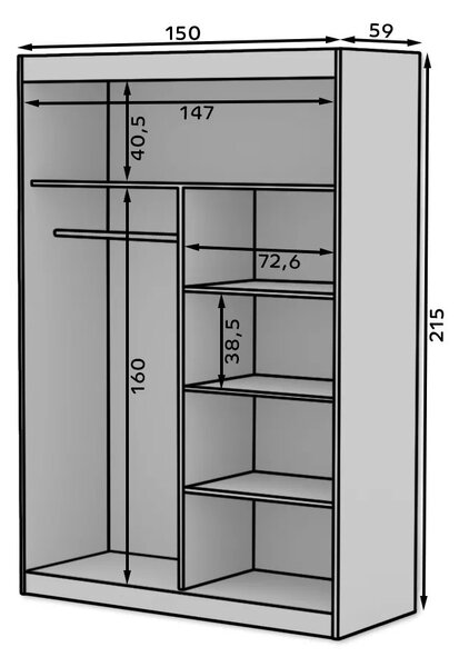 Šatní skříň se zrcadlem 150 cm HAMLIA - kašmír