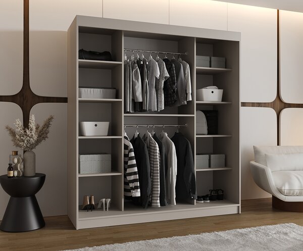 Šatní skřín s posuvnými dveřmi BAHRAJN 2 180cm kašmírová
