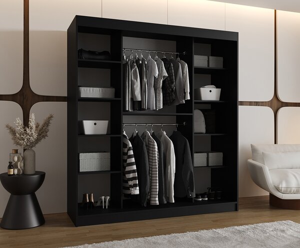 Šatní skřín s posuvnými dveřmi BAHRAJN 2 180cm černá