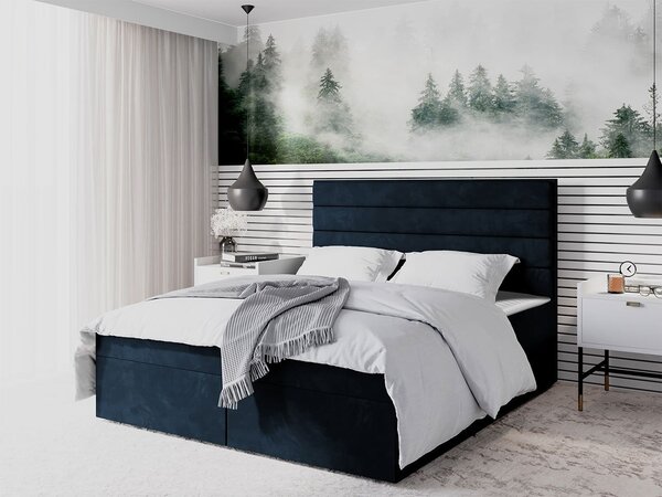 Boxspringová manželská postel 140x200 MANNIE 3 - modrá + topper ZDARMA