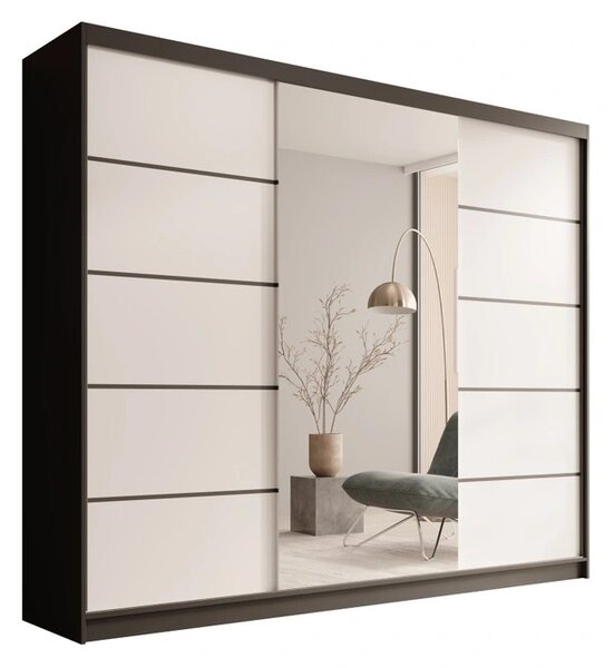 Velká šatní skříň se zrcadlem 250 cm PORA - černá / bílá