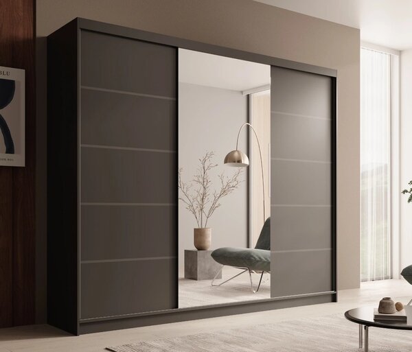 Velká šatní skříň se zrcadlem 250 cm PORA - černá