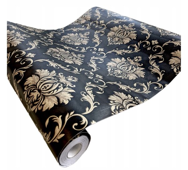 Samolepící tapety 45 cm x 10 m IMPOL TRADE 9433, zámecký vzor zlatý na černém podkladu, samolepící tapety