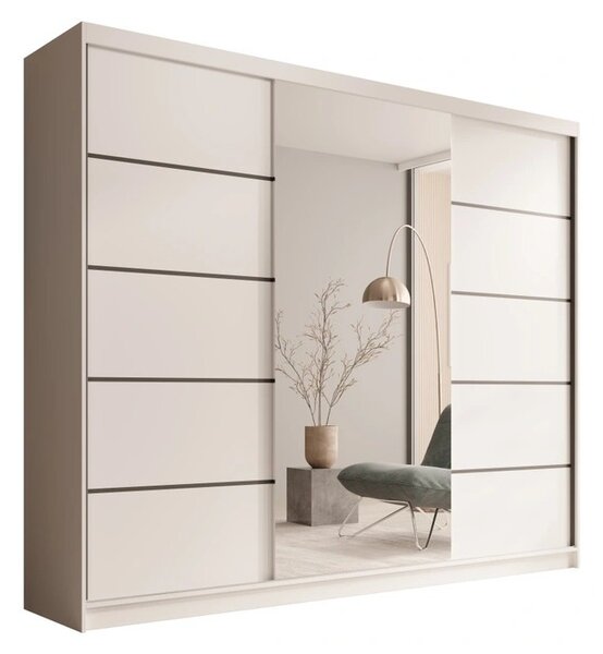 Velká šatní skříň se zrcadlem 250 cm PORA - bílá