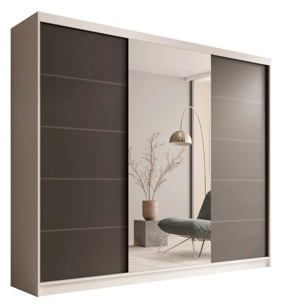 Velká šatní skříň se zrcadlem 250 cm PORA - bílá / černá
