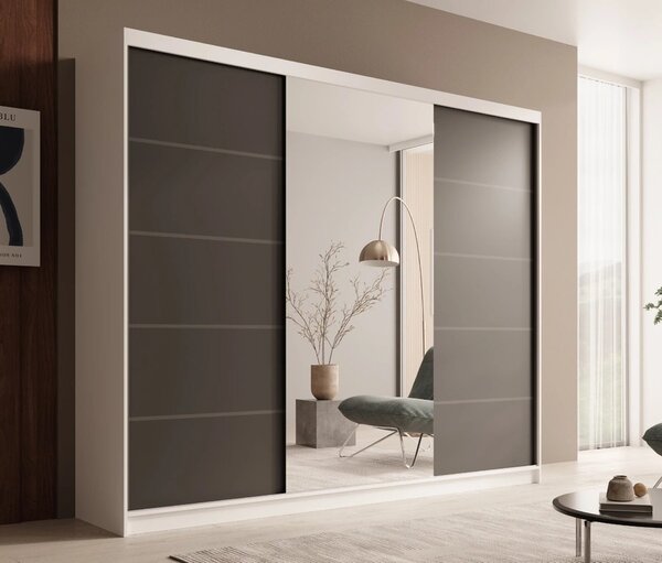 Velká šatní skříň se zrcadlem 250 cm PORA - bílá / černá