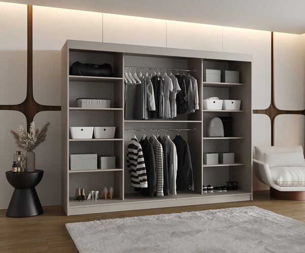 Šatní skřín s posuvnými dveřmi BAHRAJN 2 250cm kašmírová
