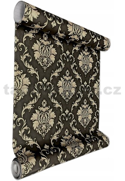 Samolepící tapety 45 cm x 10 m IMPOL TRADE 9433, zámecký vzor zlatý na černém podkladu, samolepící tapety