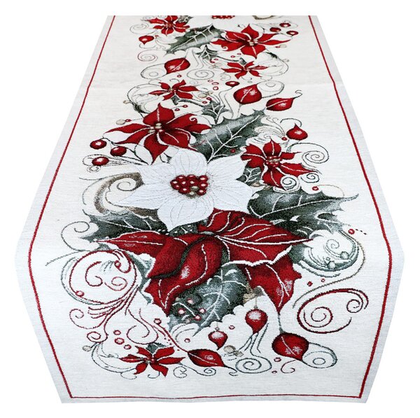 Vánoční gobelínový běhoun na stůl Vánoční růže Chenille IT040 Barva Vícebarevná Rozměry 40x130 cm