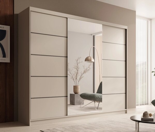 Velká šatní skříň se zrcadlem 250 cm PORA - kašmír