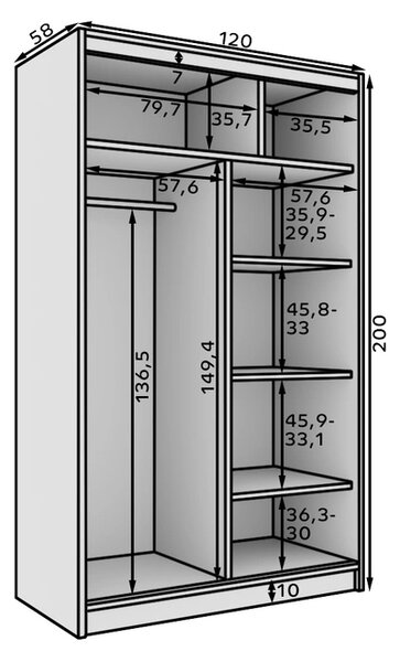Šatní skříň s posuvnými dveřmi 120 cm MERLA - černá