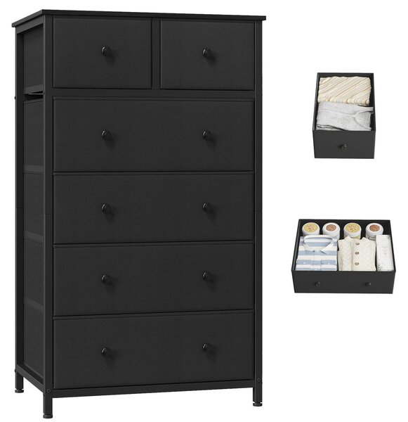 Komoda se 6 zásuvkami, rozměry 40T x 60B x 102,5H cm, ocelový rám, černá barva, pro ložnice