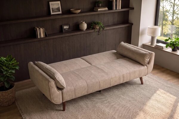 Designová rozkládací pohovka Amiyah 220 cm šampaňský samet