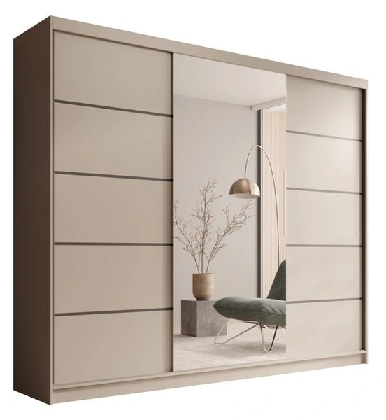 Velká šatní skříň se zrcadlem 250 cm PORA - kašmír