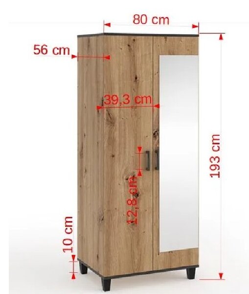 Šatní skříň se zrcadlem 80 cm CANRIS - dub artisan