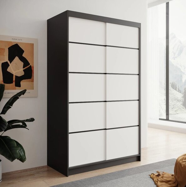 Šatní skříň s posuvnými dveřmi 120 cm MERLA - černá / bílá