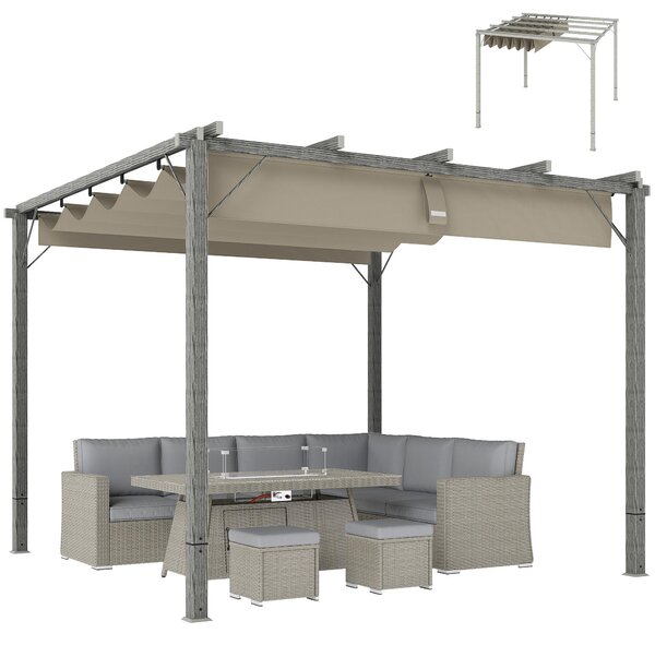 Pergola Outsunny, zahradní altán o rozmrech cca 3 x 3 m s magnetickými podlokami, zasteení terasy