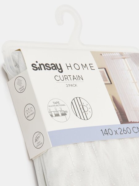 Sinsay - Sada záclon na řasící pásce s metalickým efektem opotřebení 2 pack - bílá