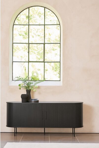 Černá nízká komoda v dekoru dubu s posuvnými dveřmi 76x180 cm Nola – Unique Furniture