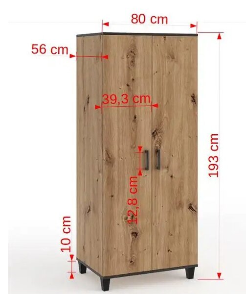 Dvoudveřová šatní skříň 80 cm CANRIS - dub artisan