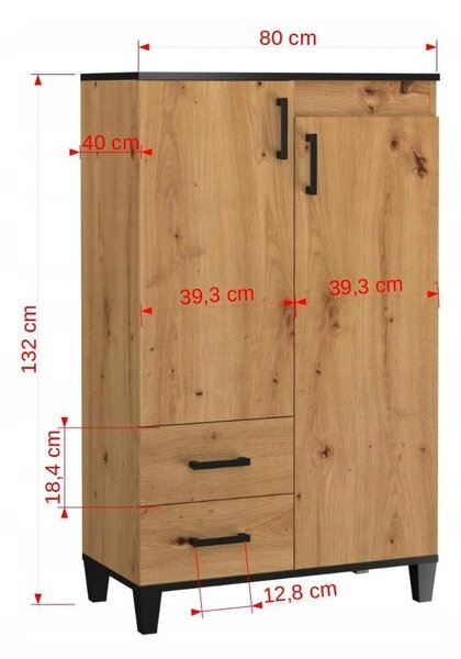 Šatní skříň se šuplíky 80 cm CANRIS - dub artisan