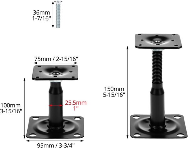 Nastavitelné nosníky pro sloupky, rozsah 100-150 mm, 4 kusy, pozinkovaná ocel, černá barva, určené pro pergoly