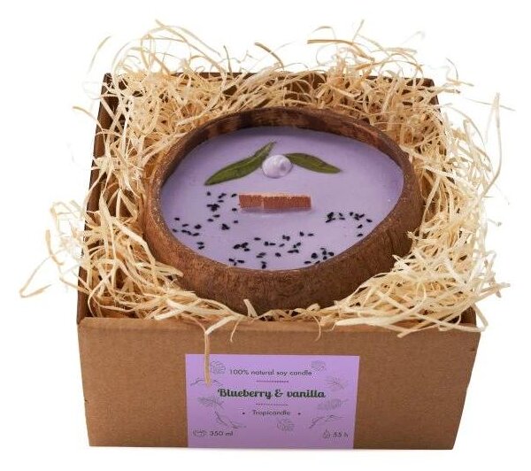 Veganská svíčka v kokosu Tropikalia Blueberry & Vanilla