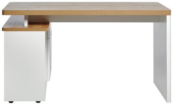 PSACÍ STŮL S ÚLOŽNÝM PROSTOREM, bílá, barvy dubu, 140/77/117,5 cm Venda - Rohové psací stoly