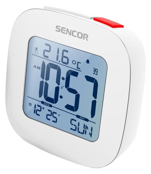 Sencor - Budík s LCD displejem a teploměrem 2xAAA bílá