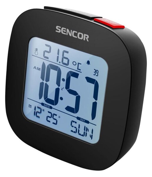 Sencor - Budík s LCD displejem a teploměrem 2xAAA černá