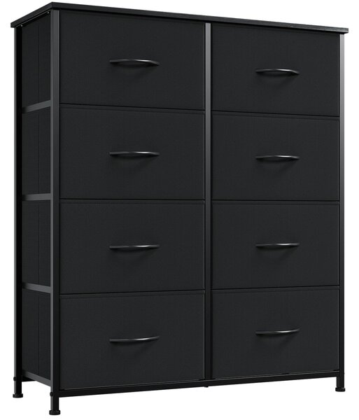 Komoda s 8 zásuvkami, černá, 30T x 80B x 93H cm, ocelová konstrukce, vhodná do ložnice