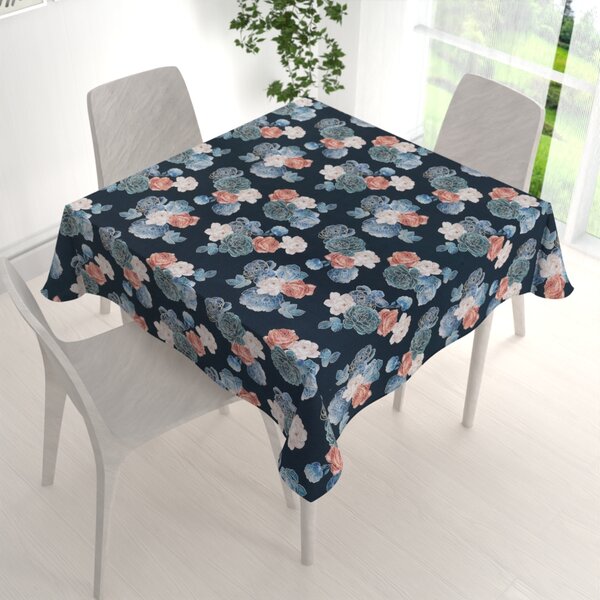 Biante Teflonový čtvercový ubrus TF-060 Modré a červené růže na tmavě modrém 70x70 cm