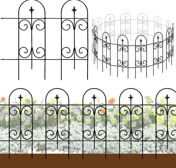 Kovový plot do zahrady, 14 panelů, výška 82 cm, délka 6,1 m, vhodný pro obruby záhonů