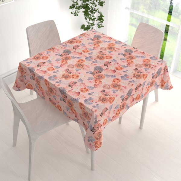 Biante Teflonový čtvercový ubrus TF-062 Růže na lososově růžovém 50x50 cm